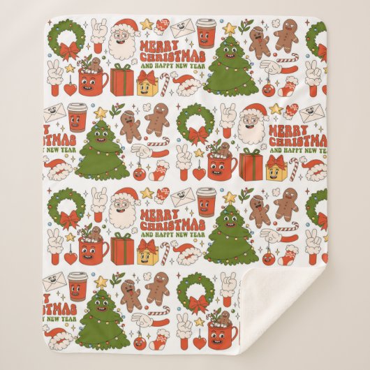 Groovy Hippie Retro Merry Kerstkerstkerstman Funny Sherpa Deken (Voorkant)