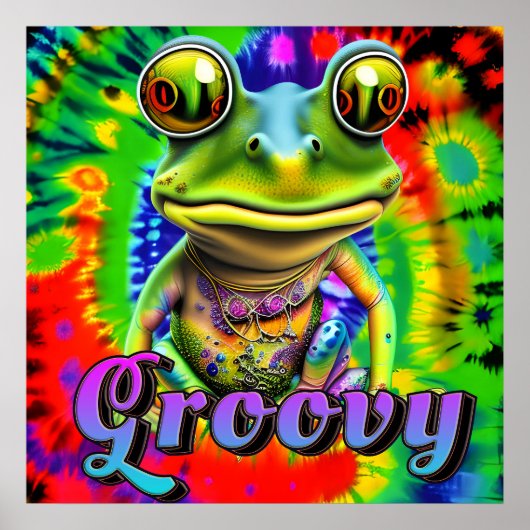 Groovy Hippie Trippy Frog Psychedelic Poster (Voorkant)