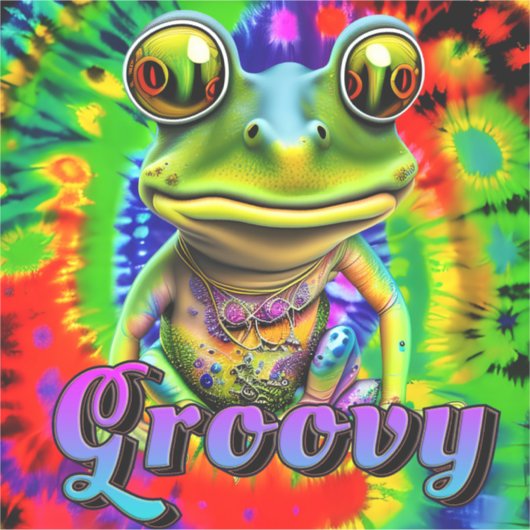 Groovy Hippie Trippy Frog Psychedelic Sticker (Voorkant)