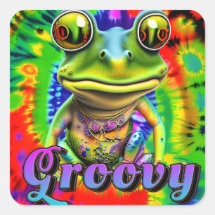Groovy Hippie Trippy Frog Psychedelic Vierkante Sticker