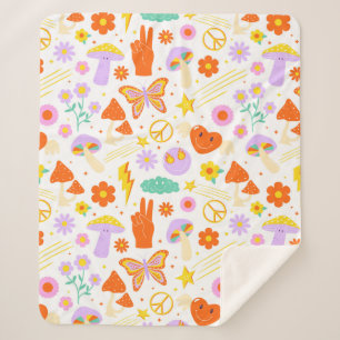 Groovy Hippie Trippy Retro Flower Funky Vibes Sherpa Deken