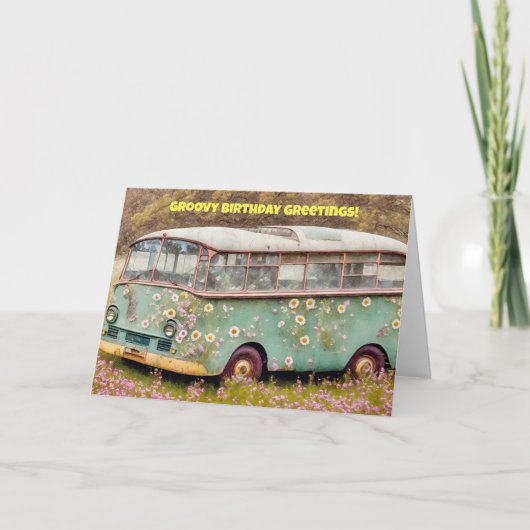 Groovy Hippie Van Bus Leuke Verjaardag Kaart (Voorkant)