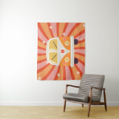 Groovy Hippie Van Roze & Sinaasappel 60s Retro Wandkleed (In situ)