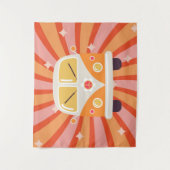 Groovy Hippie Van Roze & Sinaasappel 60s Retro Wandkleed (Voorkant)