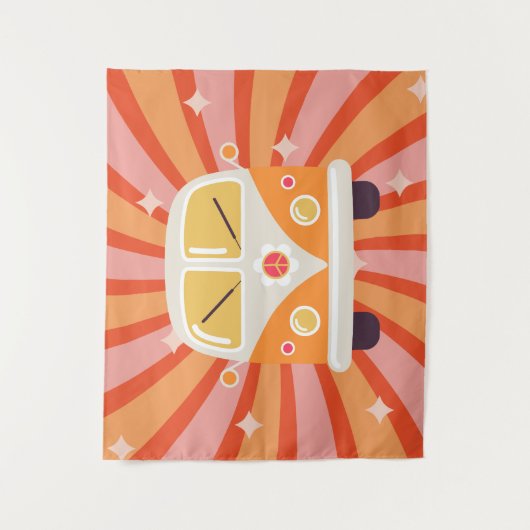 Groovy Hippie Van Roze & Sinaasappel 60s Retro Wandkleed (Voorkant)