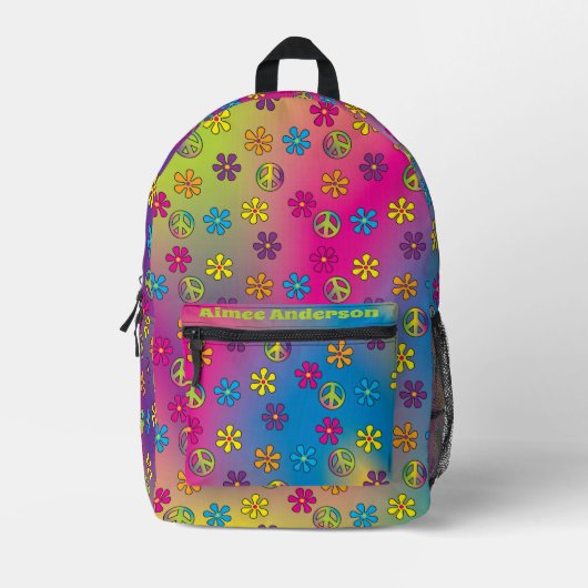 Groovy Hippie Vrede en Bloem Douche Tie Dye Bedrukte Rugzak (Voorkant)