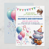 "Groovy Hippo Birthday Bash Bonanza!" Invitation t (Devant / Derrière)
