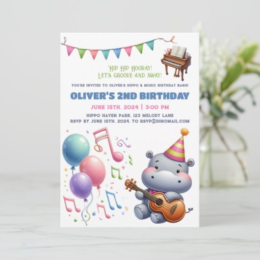 "Groovy Hippo Birthday Bash Bonanza!" Uitnodiging (Staand voorkant)