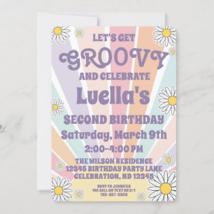 Groovy Hippy Sun & Daisy Girls Birthday Invitation Kaart