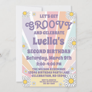 Groovy Hippy Sun & Daisy Girls Birthday Invitation Kaart