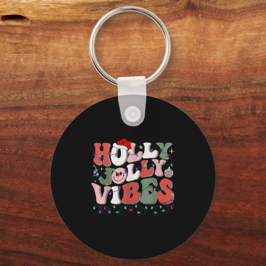 Groovy Holly Xmas Jolly Vibes Christmas Lights San Sleutelhanger (Voorkant)