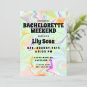 Groovy Holographic Bachelorette Weekend Kaart (Staand voorkant)