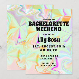 Groovy Holographic Bachelorette Weekend Kaart
