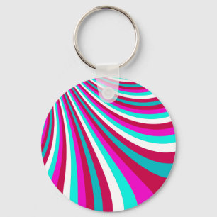 Groovy Hot Pink Blauwgroen regenboogstrips patroon Sleutelhanger