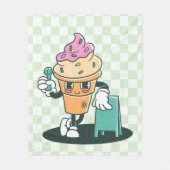 Groovy Ice Cream Cone 60s Retro Groen geruit Fleece Deken (Voorkant)