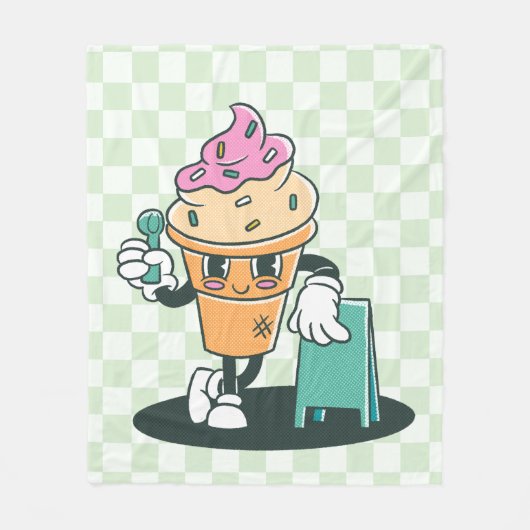 Groovy Ice Cream Cone 60s Retro Groen geruit Fleece Deken (Voorkant)
