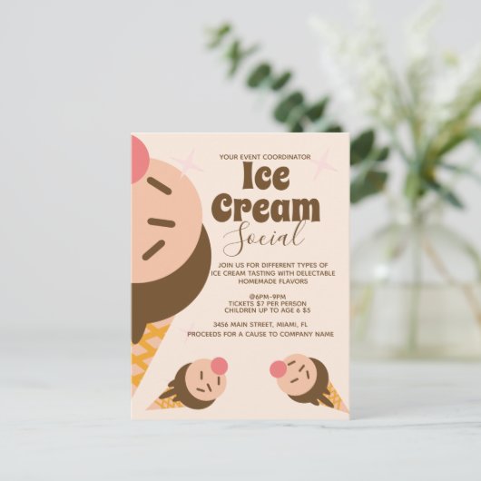 Groovy Ice Cream Cone Social Flyer Invitation Briefkaart (Staand voorkant)