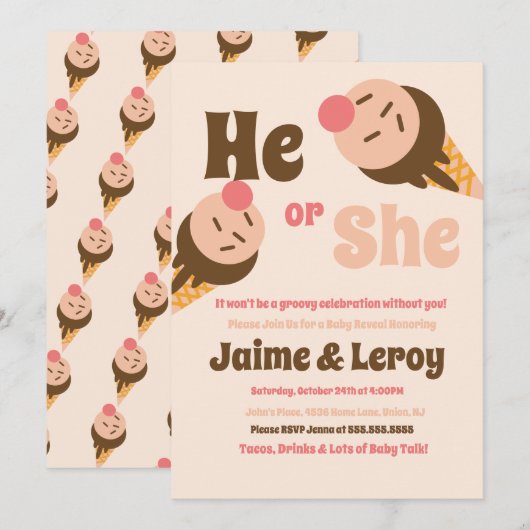 Groovy Ice Cream Cones Gender onthullen Kaart (Voorkant / Achterkant)