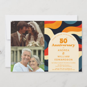 Groovy jaren 1970 Toen & Nu Trouwen Jubileum Foto Kaart