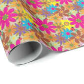 Groovy jaren 70 Hippie Bloemen Retro Bloemen Power Cadeaupapier (Rol Hoek)