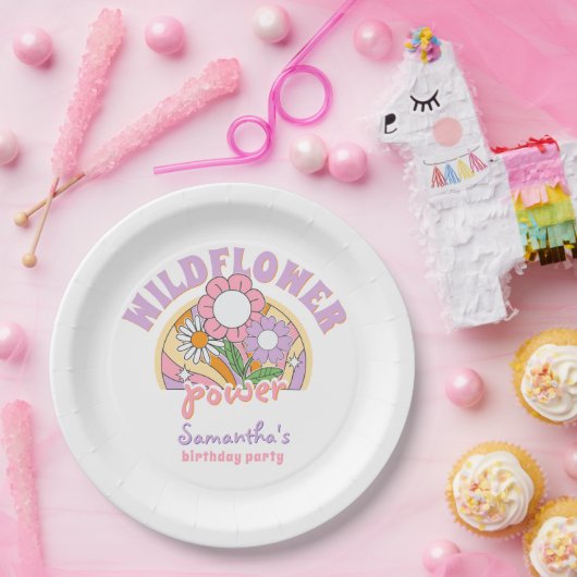 Groovy jaren 70 Retro Wildflower Power Verjaardag Papieren Bordje (Feest)