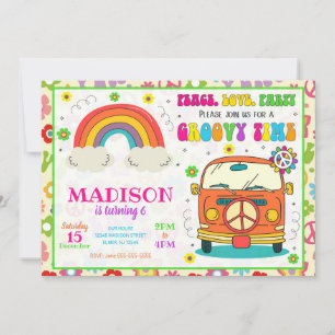 Groovy jaren 70 thema hippie bus verjaardag kaart