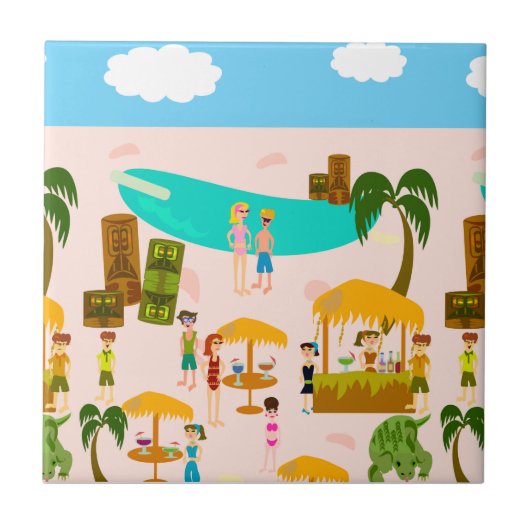 Groovy Jet Set Pool Party Retro Art Cartoon Tegeltje (Voorkant)