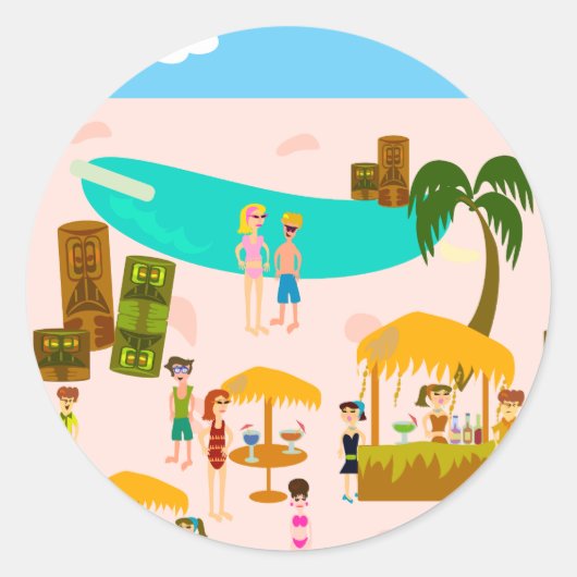 Groovy Jet Set Pool Party Ronde Sticker (Voorkant)