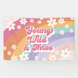 Groovy jong wild drie retro regenboog 3e verjaarda spandoek