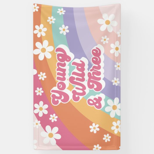Groovy jong wild drie retro regenboog 3e verjaarda spandoek (Verticaal)