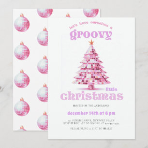 Groovy Kerst Disco Roze Kerstfeest Uitnodiging
