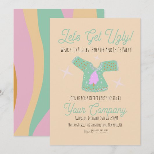 Groovy kerstfeest Oegrische Sweater Event Kaart (Voorkant / Achterkant)