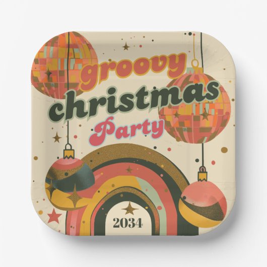 Groovy Kerstfeest Retro 70's Theme Papieren Bordje (Voorkant)