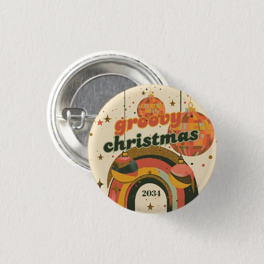 Groovy Kerstfeest Retro 70's Theme Ronde Button 3,2 Cm (Voorkant /achterkant)