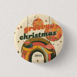Groovy Kerstfeest Retro 70's Theme Ronde Button 3,2 Cm