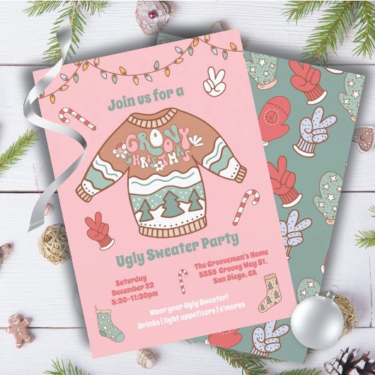 Groovy Kerstmis Hippie Lelijke Trui Feestje Kaart