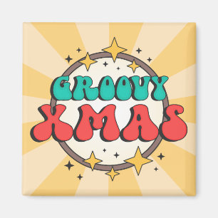 Groovy Kerstmis retro sterren oude cartoon tekst Magneet