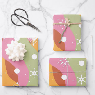 Groovy Kerstsneeuwvlokken Golven Inpakpapier Vel