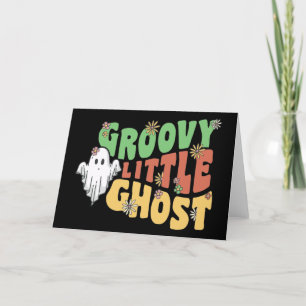Groovy Klein Spookje Met Vintage Bloemen Halloween Feestdagen Kaart