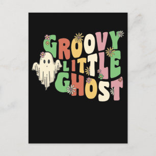 Groovy Klein Spookje Met Vintage Bloemen Halloween Feestdagenkaart
