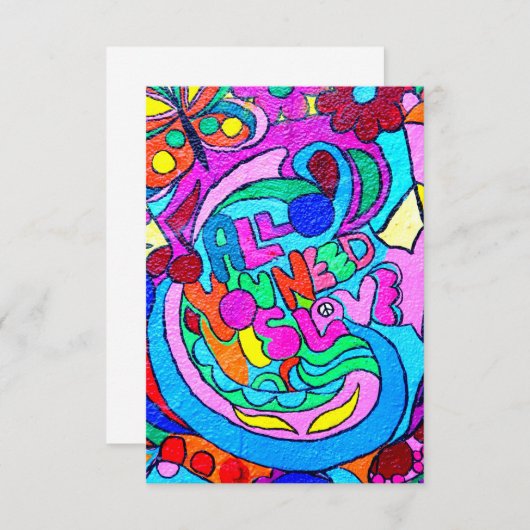 groovy kleurige liefdesuitnodiging kaart (Voorkant / Achterkant)