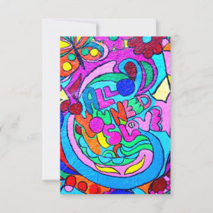 groovy kleurige liefdesuitnodiging kaart