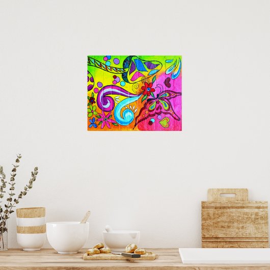 groovy kleurige paddenstoel poster (Keuken)