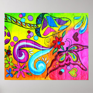 groovy kleurige paddenstoel poster