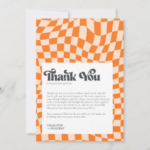 Groovy kleurrijke geruite unieke retro bruiloft bedankkaart