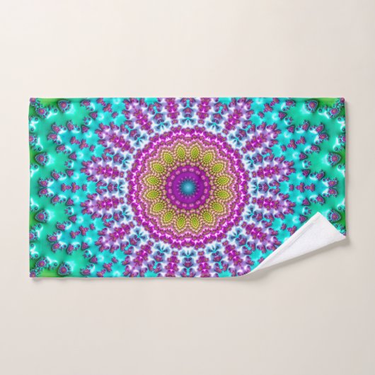 Groovy Kleurrijke Jewel Tone Boho Fractal Mandala Bad Handdoek (Handdoek)
