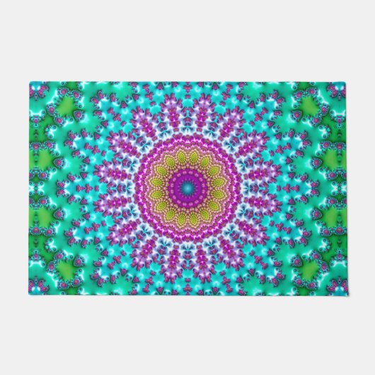 Groovy Kleurrijke Jewel Tone Boho Fractal Mandala Deurmat (Voorkant)