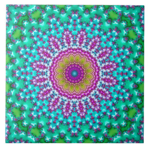 Groovy Kleurrijke Jewel Tone Boho Fractal Mandala Tegeltje