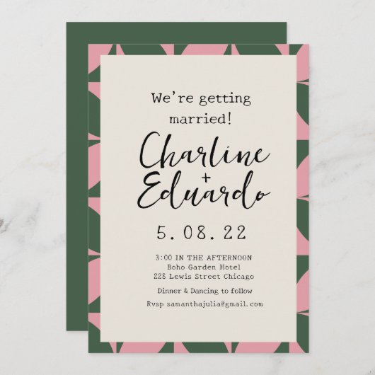 Groovy Kleurrijke Retro 70s Trouwfeest Handletteri Kaart (Voorkant / Achterkant)