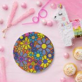 Groovy Kleurrijke Retro Maximalist 60s 70s Bloemen Papieren Bordje (Feest)